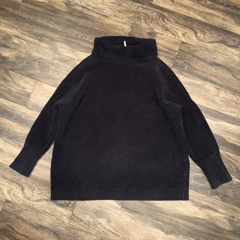 Free People Ottoman Tunic Sweater Ribbed Women's‎ Size XS Black Relaxed Fit